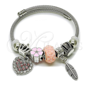 Stainless Steel Jewelry — Individual Bangle Heart and Leaf Design with Light — main product view — SKU 165765 | Acero Inoxidable joyería — Individual Bangle corazón and Leaf diseño with Light — SKU 165765