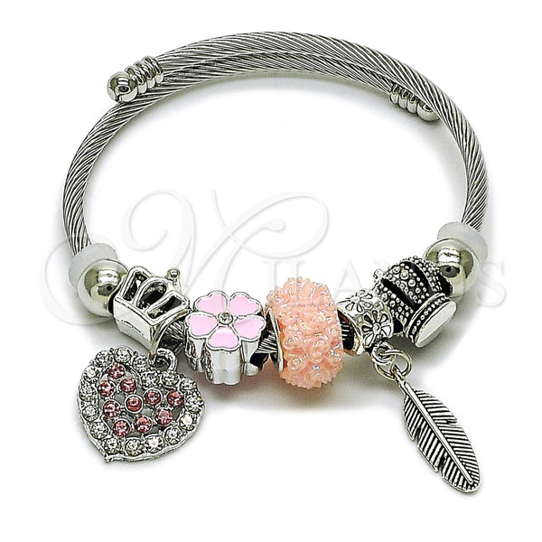 Stainless Steel Jewelry — Individual Bangle Heart and Leaf Design with Light — main product view — SKU 165765 | Acero Inoxidable joyería — Individual Bangle corazón and Leaf diseño with Light — SKU 165765
