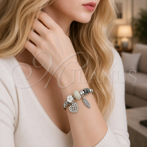 Stainless Steel Jewelry — Individual Bangle Heart and Leaf Design with Crystal — alternate product view — SKU 165766 | Acero Inoxidable joyería — Individual Bangle corazón and Leaf diseño with cristal — SKU 165766