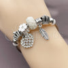 Stainless Steel Individual Bangle, Heart and Leaf Design, with Crystal Crystal, White Enamel Finish, Rhodium Finish, 07.454.0010.1 (03 MM Thickness, One size fits all)