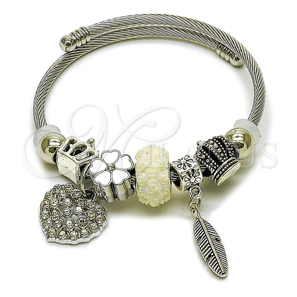 Stainless Steel Jewelry — Individual Bangle Heart and Leaf Design with Crystal — main product view — SKU 165766 | Acero Inoxidable joyería — Individual Bangle corazón and Leaf diseño with cristal — SKU 165766