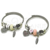 Stainless Steel Individual Bangle, Heart and Leaf Design, with Crystal Crystal, White Enamel Finish, Rhodium Finish, 07.454.0010.1 (03 MM Thickness, One size fits all)