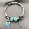 Stainless Steel Individual Bangle, Suitecase and Leaf Design, with Crystal and Turquoise Crystal, Turquoise Enamel Finish, Rhodium Finish, 07.454.0011 (03 MM Thickness, One size fits all)