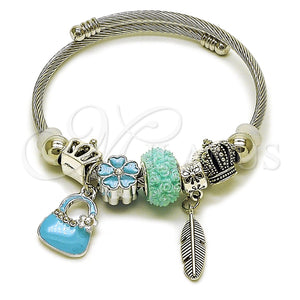 Stainless Steel Jewelry — Individual Bangle Suitecase and Leaf Design with Crystal — main product view — SKU 165767 | Acero Inoxidable joyería — Individual Bangle Suitecase and Leaf diseño with cristal — SKU 165767
