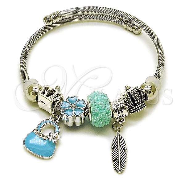 Stainless Steel Jewelry — Individual Bangle Suitecase and Leaf Design with Crystal — main product view — SKU 165767 | Acero Inoxidable joyería — Individual Bangle Suitecase and Leaf diseño with cristal — SKU 165767