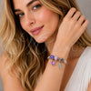 Stainless Steel Individual Bangle, Flower and Leaf Design, with Violet Crystal, Purple Enamel Finish, Rhodium Finish, 07.454.0012 (03 MM Thickness, One size fits all)