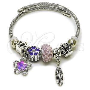 Stainless Steel Jewelry — Individual Bangle Flower and Leaf Design with Violet — main product view — SKU 165768 | Acero Inoxidable joyería — Individual Bangle flor and Leaf diseño with Violet — SKU 165768