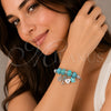 Stainless Steel Individual Bangle, Heart and Lock Design, with Light Turquoise Crystal and Ivory Pearl, Turquoise Enamel Finish, Rhodium Finish, 07.454.0013 (03 MM Thickness, One size fits all)
