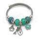 Stainless Steel Individual Bangle, Heart and Lock Design, with Light Turquoise Crystal and Ivory Pearl, Turquoise Enamel Finish, Rhodium Finish, 07.454.0013 (03 MM Thickness, One size fits all)
