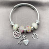 Stainless Steel Individual Bangle, Heart and Lock Design, with Light Rose and Crystal Crystal, Polished, Rhodium Finish, 07.454.0014 (03 MM Thickness, One size fits all)