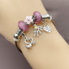 Stainless Steel Individual Bangle, Swan and Heart Design, with Violet and Crystal Crystal, Pink Enamel Finish, Rhodium Finish, 07.454.0015 (03 MM Thickness, One size fits all)