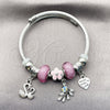 Stainless Steel Individual Bangle, Swan and Heart Design, with Violet and Crystal Crystal, Pink Enamel Finish, Rhodium Finish, 07.454.0015 (03 MM Thickness, One size fits all)