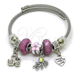 Stainless Steel Jewelry — Individual Bangle Swan and Heart Design with Violet — main product view — SKU 165771 | Acero Inoxidable joyería — Individual Bangle Swan and corazón diseño with Violet — SKU 165771