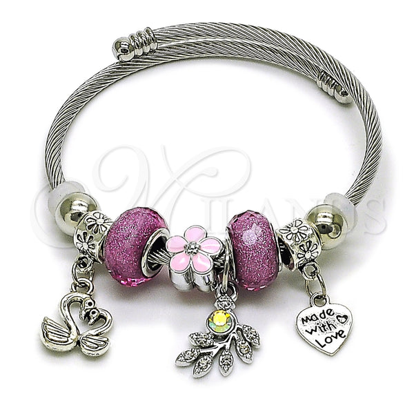 Stainless Steel Jewelry — Individual Bangle Swan and Heart Design with Violet — main product view — SKU 165771 | Acero Inoxidable joyería — Individual Bangle Swan and corazón diseño with Violet — SKU 165771