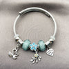 Stainless Steel Individual Bangle, Swan and Heart Design, with Light Turquoise and Aurore Boreale Crystal, Turquoise Enamel Finish, Rhodium Finish, 07.454.0015.1 (03 MM Thickness, One size fits all)