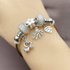 Stainless Steel Individual Bangle, Swan and Heart Design, with Crystal and Aurore Boreale Crystal, White Enamel Finish, Rhodium Finish, 07.454.0015.2 (03 MM Thickness, One size fits all)