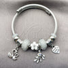 Stainless Steel Individual Bangle, Swan and Heart Design, with Crystal and Aurore Boreale Crystal, White Enamel Finish, Rhodium Finish, 07.454.0015.2 (03 MM Thickness, One size fits all)