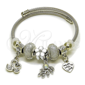 Stainless Steel Jewelry — Individual Bangle Swan and Heart Design with Crystal — main product view — SKU 165773 | Acero Inoxidable joyería — Individual Bangle Swan and corazón diseño with cristal — SKU 165773
