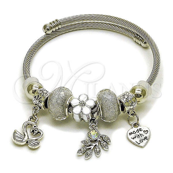 Stainless Steel Jewelry — Individual Bangle Swan and Heart Design with Crystal — main product view — SKU 165773 | Acero Inoxidable joyería — Individual Bangle Swan and corazón diseño with cristal — SKU 165773