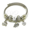 Stainless Steel Individual Bangle, Swan and Heart Design, with Crystal and Aurore Boreale Crystal, White Enamel Finish, Rhodium Finish, 07.454.0015.2 (03 MM Thickness, One size fits all)