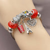 Stainless Steel Individual Bangle, Heart and Eiffel Tower Design, with Light Siam Crystal, Multicolor Enamel Finish, Rhodium Finish, 07.454.0016 (03 MM Thickness, One size fits all)