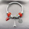 Stainless Steel Individual Bangle, Heart and Eiffel Tower Design, with Light Siam Crystal, Multicolor Enamel Finish, Rhodium Finish, 07.454.0016 (03 MM Thickness, One size fits all)