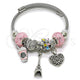 Stainless Steel Individual Bangle, Heart and Eiffel Tower Design, with Light Rose Crystal, Multicolor Enamel Finish, Rhodium Finish, 07.454.0016.1 (03 MM Thickness, One size fits all)