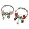 Stainless Steel Individual Bangle, Heart and Eiffel Tower Design, with Light Rose Crystal, Multicolor Enamel Finish, Rhodium Finish, 07.454.0016.1 (03 MM Thickness, One size fits all)