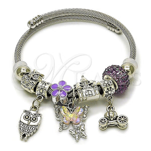 Stainless Steel Jewelry — Individual Bangle Butterfly and Owl Design with Crystal — main product view — SKU 165776 | Acero Inoxidable joyería — Individual Bangle mariposa and Owl diseño with cristal — SKU 165776
