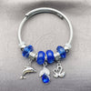 Stainless Steel Individual Bangle, Dolphin and Swan Design, with Capri Blue and Crystal Crystal, Polished, Rhodium Finish, 07.454.0018.1 (03 MM Thickness, One size fits all)