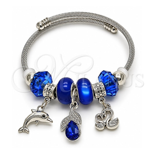 Stainless Steel Individual Bangle, Dolphin and Swan Design, with Capri Blue and Crystal Crystal, Polished, Rhodium Finish, 07.454.0018.1 (03 MM Thickness, One size fits all)