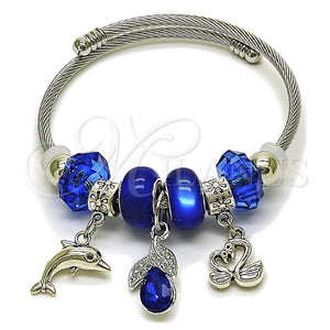 Stainless Steel Jewelry — Individual Bangle Dolphin and Swan Design with Capri — main product view — SKU 165778 | Acero Inoxidable joyería — Individual Bangle delfín and Swan diseño with Capri — SKU 165778