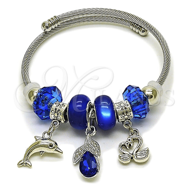 Stainless Steel Jewelry — Individual Bangle Dolphin and Swan Design with Capri — main product view — SKU 165778 | Acero Inoxidable joyería — Individual Bangle delfín and Swan diseño with Capri — SKU 165778