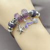 Stainless Steel Individual Bangle, Shell and Fish Design, with Tanzanite Crystal, Purple Enamel Finish, Steel Finish, 07.454.0005.2 (03 MM Thickness, One size fits all)
