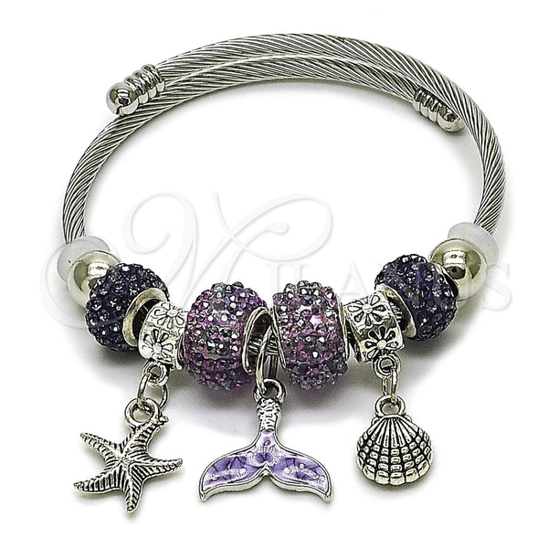 Stainless Steel Jewelry — Individual Bangle Shell and Fish Design with Tanzanite — main product view — SKU 165779 | Acero Inoxidable joyería — Individual Bangle Shell and Fish diseño with Tanzanite — SKU 165779