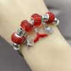 Stainless Steel Individual Bangle, Star and Shell Design, with Light Siam Crystal, Red Enamel Finish, Steel Finish, 07.454.0005.3 (03 MM Thickness, One size fits all)