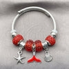 Stainless Steel Individual Bangle, Star and Shell Design, with Light Siam Crystal, Red Enamel Finish, Steel Finish, 07.454.0005.3 (03 MM Thickness, One size fits all)