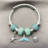 Stainless Steel Individual Bangle, Star and Shell Design, with Light Turquoise Crystal, Turquoise Enamel Finish, Steel Finish, 07.454.0005.4 (03 MM Thickness, One size fits all)