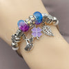 Stainless Steel Individual Bangle, Leaf and Four-leaf Clover Design, with Multicolor Crystal, Purple Enamel Finish, Rhodium Finish, 07.454.0020 (03 MM Thickness, One size fits all)