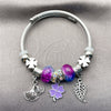 Stainless Steel Individual Bangle, Leaf and Four-leaf Clover Design, with Multicolor Crystal, Purple Enamel Finish, Rhodium Finish, 07.454.0020 (03 MM Thickness, One size fits all)