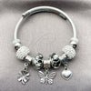Stainless Steel Individual Bangle, Butterfly and Heart Design, with Crystal Crystal, Polished, Rhodium Finish, 07.454.0021 (03 MM Thickness, One size fits all)