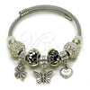 Stainless Steel Individual Bangle, Butterfly and Heart Design, with Crystal Crystal, Polished, Rhodium Finish, 07.454.0021 (03 MM Thickness, One size fits all)