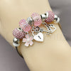 Stainless Steel Individual Bangle, Heart and Lock Design, with Ivory Pearl and Light Rose Crystal, Pink Enamel Finish, Rhodium Finish, 07.454.0013.1 (03 MM Thickness, One size fits all)