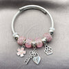 Stainless Steel Individual Bangle, Heart and Lock Design, with Ivory Pearl and Light Rose Crystal, Pink Enamel Finish, Rhodium Finish, 07.454.0013.1 (03 MM Thickness, One size fits all)