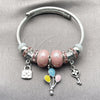 Stainless Steel Individual Bangle, Lock and key Design, with Light Rose Crystal, Multicolor Enamel Finish, Rhodium Finish, 07.454.0022 (03 MM Thickness, One size fits all)