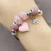 Stainless Steel Individual Bangle, Heart and Tree Design, with Light Rose Crystal, Pink Enamel Finish, Rhodium Finish, 07.454.0023 (03 MM Thickness, One size fits all)
