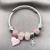 Stainless Steel Individual Bangle, Heart and Tree Design, with Light Rose Crystal, Pink Enamel Finish, Rhodium Finish, 07.454.0023 (03 MM Thickness, One size fits all)