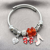 Stainless Steel Individual Bangle, Bow and Heart Design, with Light Silk and Crystal Crystal, Red Enamel Finish, Rhodium Finish, 07.454.0024 (03 MM Thickness, One size fits all)