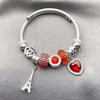 Stainless Steel Individual Bangle, Heart and Eiffel Tower Design, with Light Siam and Crystal Crystal, Polished, Rhodium Finish, 07.454.0025 (03 MM Thickness, One size fits all)