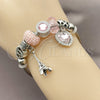 Stainless Steel Individual Bangle, Heart and Eiffel Tower Design, with Light Rose and Crystal Crystal, Polished, Rhodium Finish, 07.454.0025.1 (03 MM Thickness, One size fits all)